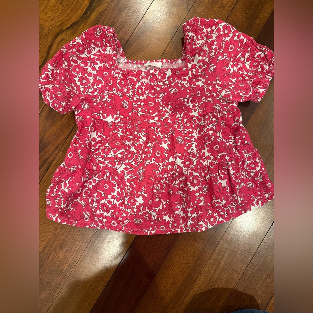 Crewcuts Pink Floral Square-Neck Smocked Peplum Top Sz Small 6-7